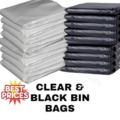 Rubbish Bags Black + Clear Refuse Sacks Heavy Duty Bin Liner 140g/160g/200g - Image 1 of 4