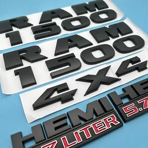 5PCS Set 3D Raised Emblem Letter Badge Fits for RAM 1500 HEMI 5.7LITER 4x4 Model - Picture 1 of 9