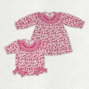 Sibling Baby Girls Mama's Bestie Smocked Rompers Dresses Sister Clothes - Picture 1 of 5