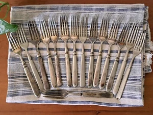 Antique Fork Lot 15 Piece Various Makers Silver plate Nickel - Picture 1 of 8
