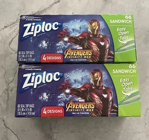 2 Boxes ZIPLOC AVENGERS Infinity 66 Sandwich Bags 4 Designs NEW Iron Man Thanos - Picture 1 of 3