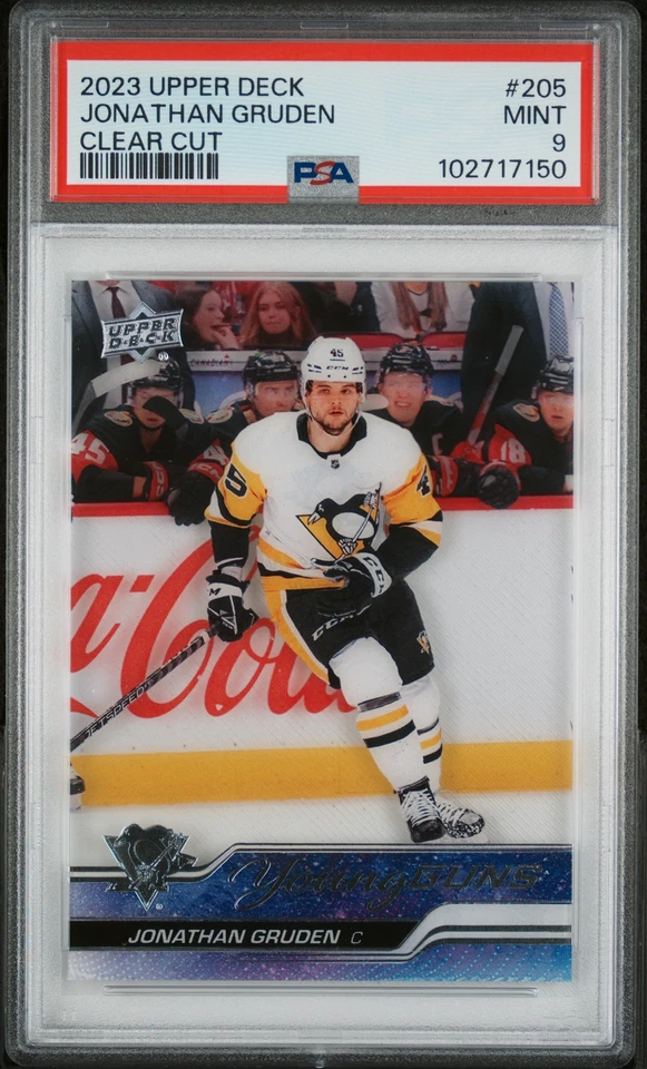 Upper Deck Young Guns Clear Cut Jonathan Gruden PSA 9 Penguins - Image 1 of 2