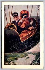 Postkarte Luftschiff Blimp Wahre Liebe Paar fliegt Steampunk viktorianisch signiert Kunst - Bild 1 von 2