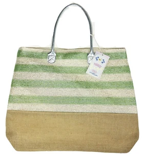 Paradise Bags Tote Beach Summer Resort Shoulder Carry Striped Natural Jute - Picture 1 of 8