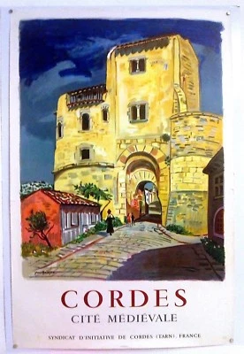 YVES BRAYER – CORDES – France - Cité Médiévale - AFFICHE ORIGINALE -POSTER –1970 - Photo 1/3