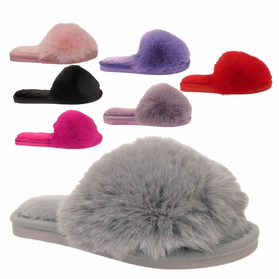 MÄDCHEN SCHUHE KINDER SLIPPER WINTER PELZIGES FELZ GEMÜTLICH FLIP FLOP SCHIEBER PAULTIERE GRÖSSE