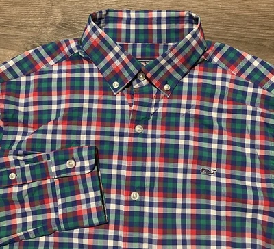 Vineyard Vines Performance Button Down Size Medium Plaid Colorful Whale Shirt - Image 1 of 4
