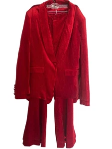 Lamgool Womens Plus Sz 2XL Cherry Red Pants Suit Shiny Velvet Holidays - Picture 1 of 8