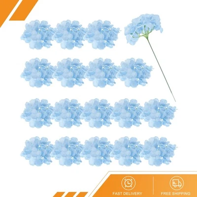 Paquete de 30 flores artificiales hortensia falsas flores de seda azul claro Foto 1 de 4