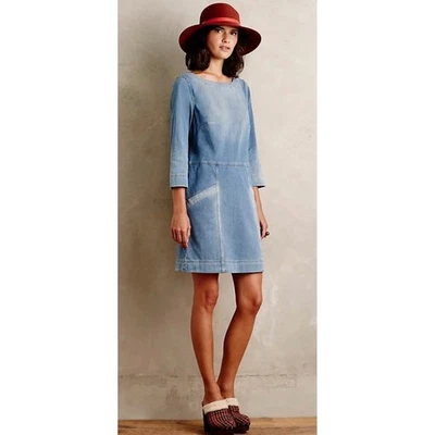 Anthropologie AG Adriano Goldschmied Denim Dress 3/4 Sleeve Boat Neck Pockets XS - Image 1 of 4