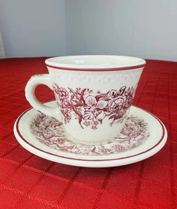 De colección Restaurant Ware Shenango Inca Ware Rojo Floral y Platillo c 1954 MCM - Imagen 1 de 11