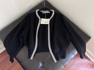 ALEXANDER WANG Crystal Embellish Tubular Necklace Cropped Cardigan sweater L - Picture 1 of 24