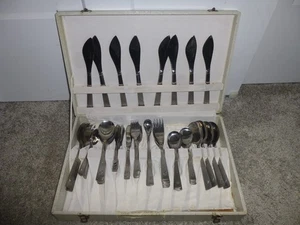 Vintage selten Japan Bambus Design Edelstahl 74 Teile Besteck Set 50er Jahre - Bild 1 von 22