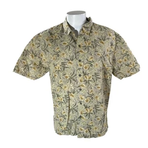 Cutter & Buck Hawaiian Aloha Shirt Large Floral Leaves Vines Gray-Brown Green - Picture 1 of 6