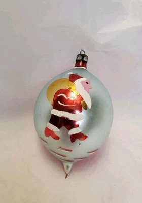 Vintage Poland Mercury Glass Hand Painted Teardrop Red Santa Christmas Ornament - Image 1 of 4