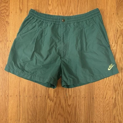Vintage 90s Nike Shorts Mens XL Green Nylon Lightweight Spell Out Swoosh - Image 1 of 4