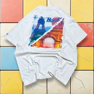 VTG Hard Rock Cafe Paris Tee 90S Men XL White Heavy Eiffel Tower Combed Shirt - Picture 1 of 12