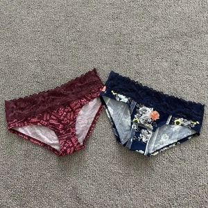 PINK Victoria's Secret Lace Trim Red and Blue Hiphugger Panties Medium - Picture 1 of 4