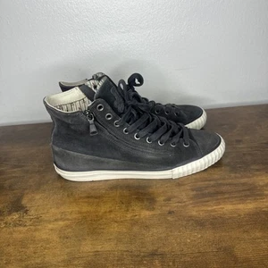 John Varvatos Bootleg High Top Sneakers Shoes Suede Gray Size 8 M Side Zip Rare - Picture 1 of 18