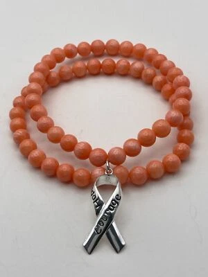 Pulsera elástica con cuentas color coral esperanza coraje plata de ley 925 Foto 1 de 4
