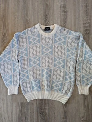 VTG Sears Sweater Mens Large Blue Fair Isle Grandpa Crew Neck Holiday Pullover - Image 1 of 4