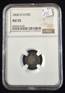 1860-O Seated Half Dime H10C NGC AU55, NICE TONE - Picture 1 of 2