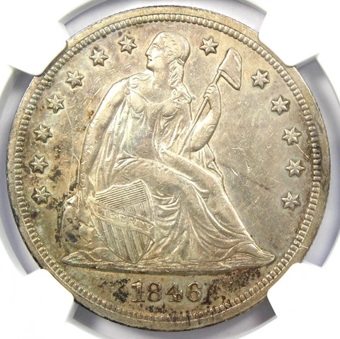 1846 Seated Liberty Silver Dollar $1 - Certified NGC AU Detail - Rare Coin! Cover