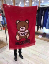Moschino Bear Oblong Wool Blend Scarf Shawl Wrap In RED Made In Italy