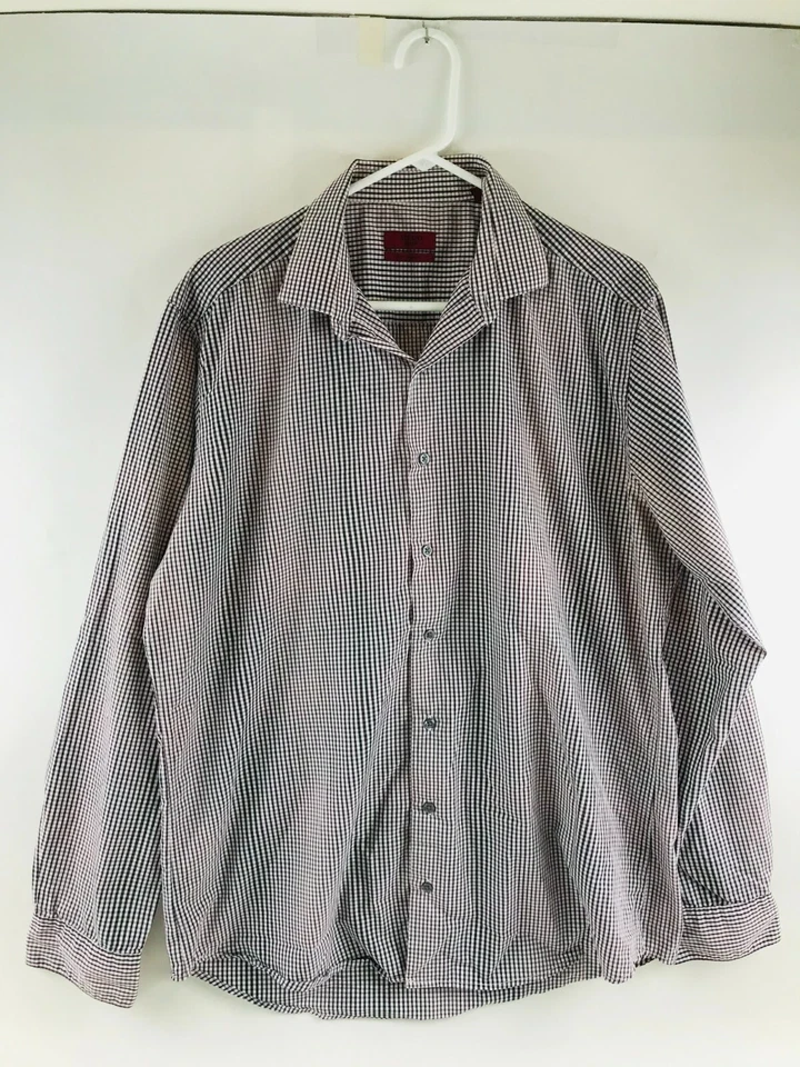 Camisa ajustada Alfani para hombre talla grande roja blanca negra a cuadros con botones Foto 1 de 4