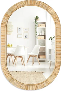 Rattan Bathroom Mirror – Rustic Farmhouse Style Handmade Wicker Rattan Frame - B - Picture 1 of 7