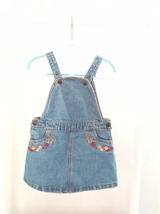 Baby Girls 18-24 Months Blue Denim Embroidered Dungaree Dress Outfit Clothes - Picture 1 of 2