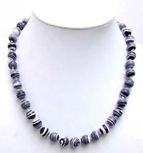 6mm Round Black Zebra Stripe Agate Necklace for Women Chokers 17" Stone Jewelry - Picture 1 of 14