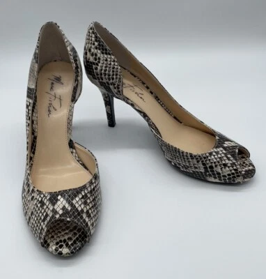 Zapatos Marc Fisher Tacones Mujer 8.5 Beige Estampado Animal Punta abierta Piel de Serpiente D'orsay Foto 1 de 4
