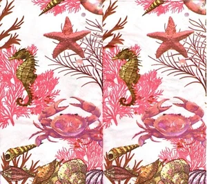 Serviettes en papier hippocampe ocean mer coquilages. Napkins seahorse ocean - Picture 1 of 1