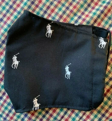 Washable Reusable Pocket Filter Handmade Cotton Polo Pony Face Mask Black  - Image 1 of 4