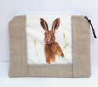 Wild Hare Purse, Large linen coin purse, Hare Rabbit Gifts