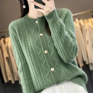 Female Short Round Neck Autumn Winter Cardigan Jacket Knitted Sweater top - Picture 1 of 14