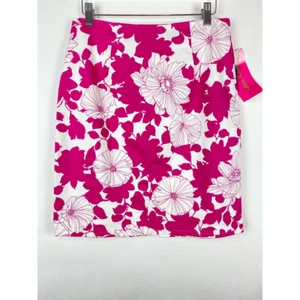 Sunny Leigh Womens Pencil Skirt Pink White Floral Back Slit Zip Stretch 8 New - Picture 1 of 6