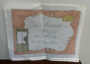 Vintage Handpainted Needlepoint Canvas Rotary Telephone Phone Booth Call Home - Picture 1 of 4