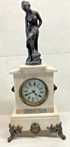 Antique Mentel Clock Marble And Bronze Height 22” Inches - Picture 1 of 24