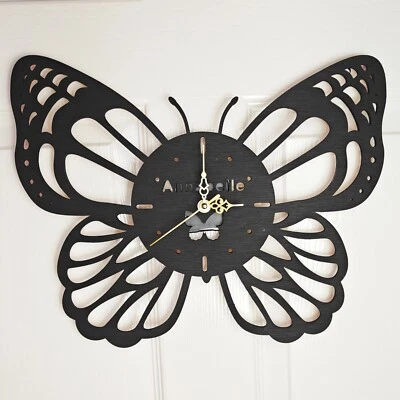 black personalised laser cut engraved wood wooden clock name word number letter - Image 1 of 3