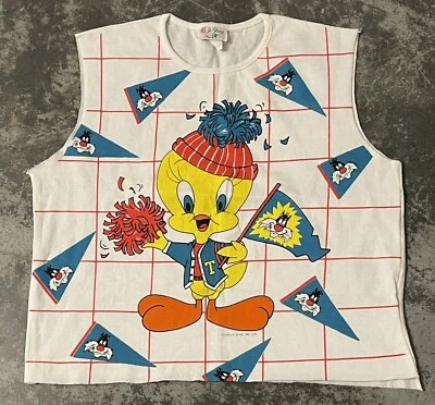 Vintage 80s Looney Tunes Tweety Bird Sleeveless Top Adult Side Large - Image 1 of 4