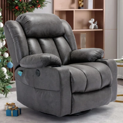 360° Massage Swivel Glider Rocker Recliner Chair w/ Heat, Home Theater Seating - Image 1 of 4