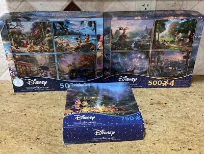 10 Thomas Kinkade Disney Jigsaw Puzzles 8-500 Pc & 1-750 Pc Mickey, Princess - Image 1 of 4