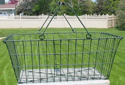 Vtg Metal Wire Shopping Basket Antique painted Steel Rubber Handled Picnic Caddy Cover