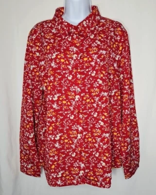 Blusa para mujer Allegra K ligera roja floral manga larga abotonada talla grande Foto 1 de 4