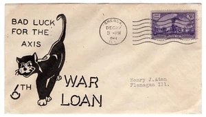Chenoa IL 1944 WWII Patriotic "Bad Luck.. Axis" Black Cat Cartoon  - C.L. Wolf - Picture 1 of 2