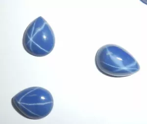 Blue Star Sapphire Pear 10x8 mm Cabochon 6 Rayed Lab-created Opaque 3 pcs Lot - Picture 1 of 12
