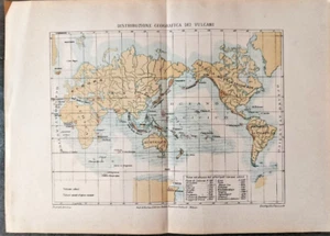 VTG Early 1900s Volcanoes Italian Geography Map Orig 14" x 10" C30-1 - Picture 1 of 3