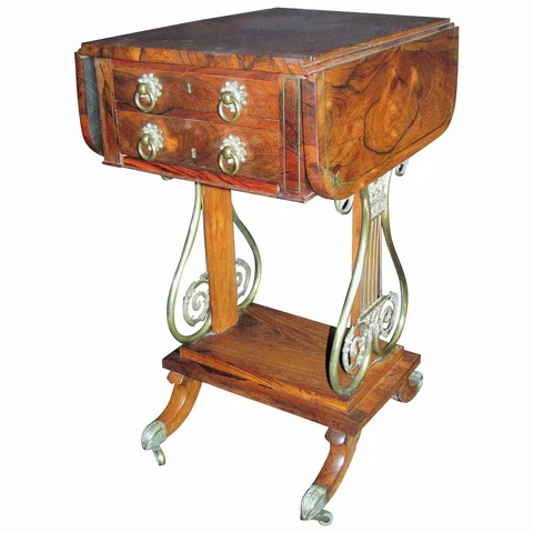 Antique English Regency Rosewood Sewing Work Table Circa 1820 Cover